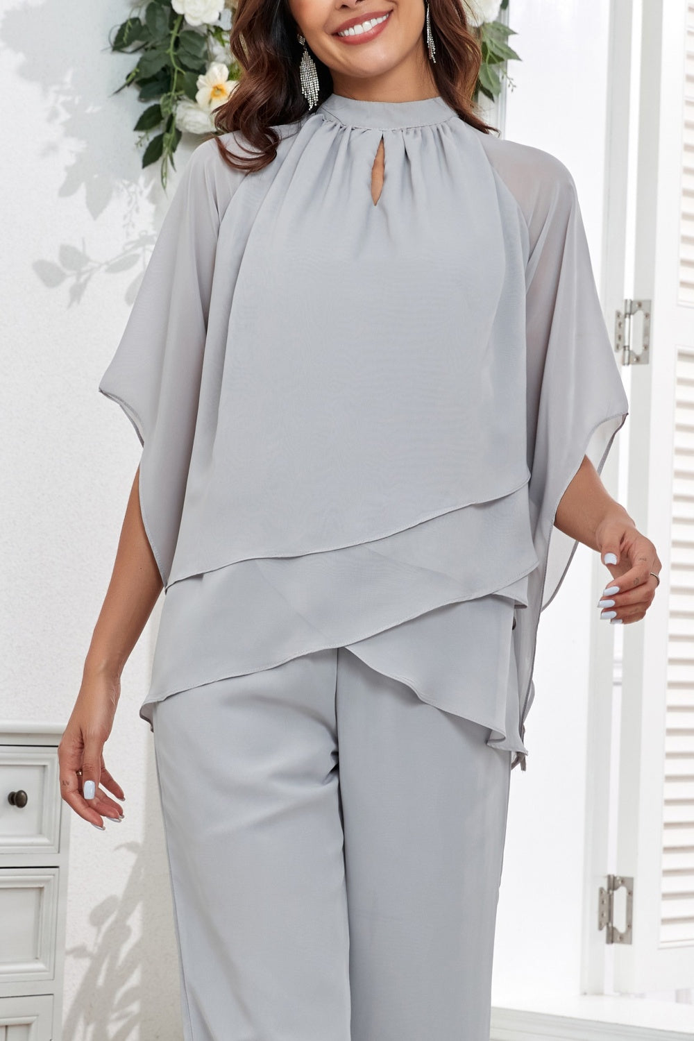 72-Hour Dispatch Light Grey Chiffon 2-Piece Pantsuit