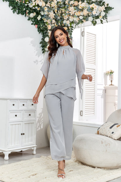 72-Hour Dispatch Light Grey Chiffon 2-Piece Pantsuit