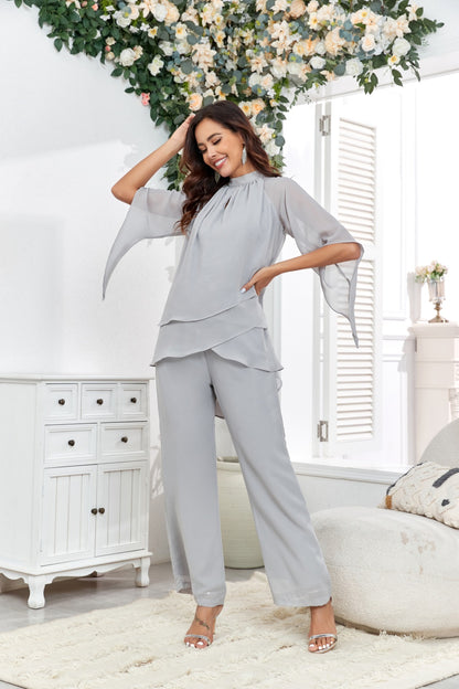 72-Hour Dispatch Light Grey Chiffon 2-Piece Pantsuit