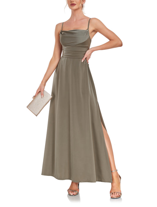 72-Hour Dispatch Olive Green Satin Maxi Dress High Slit