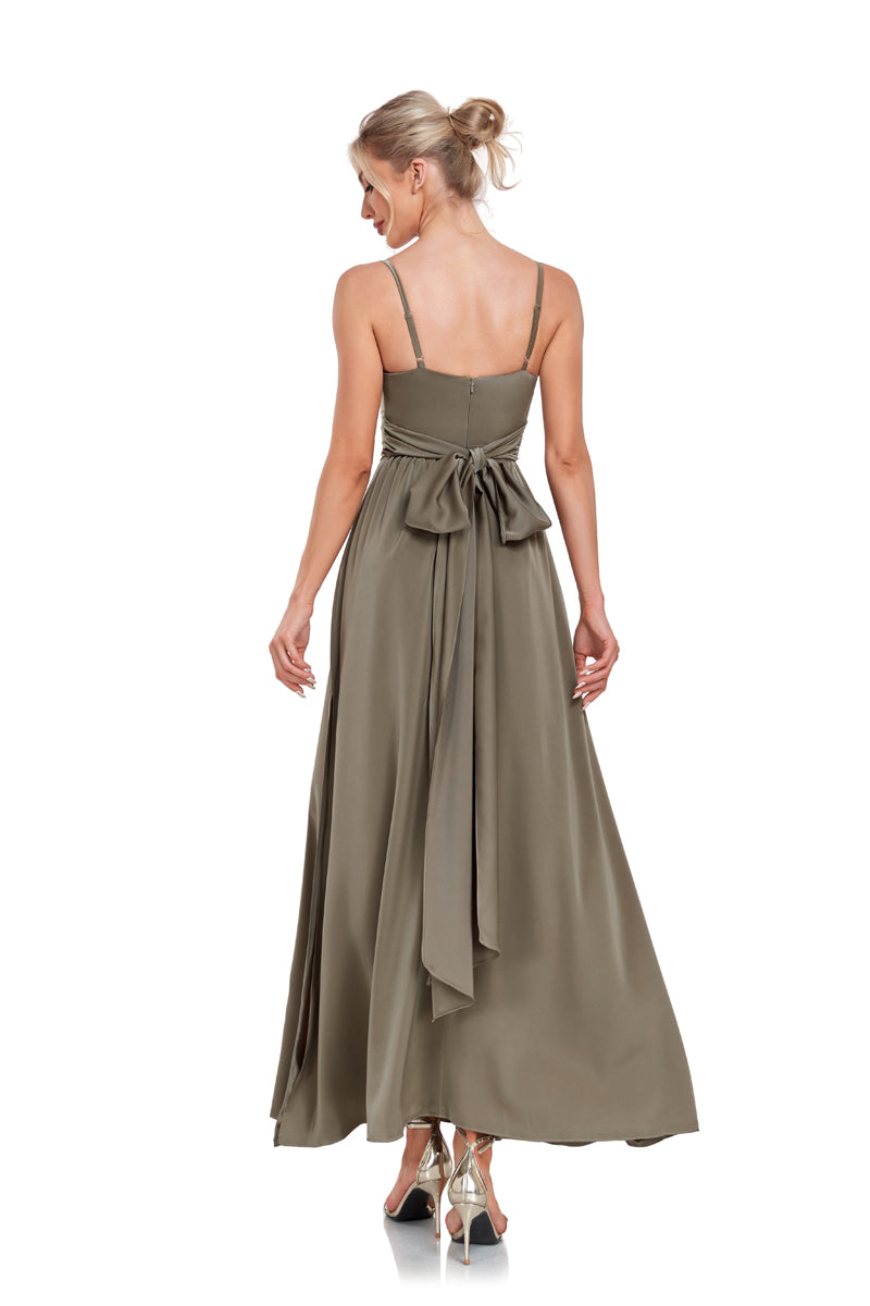 72-Hour Dispatch Olive Green Satin Maxi Dress High Slit