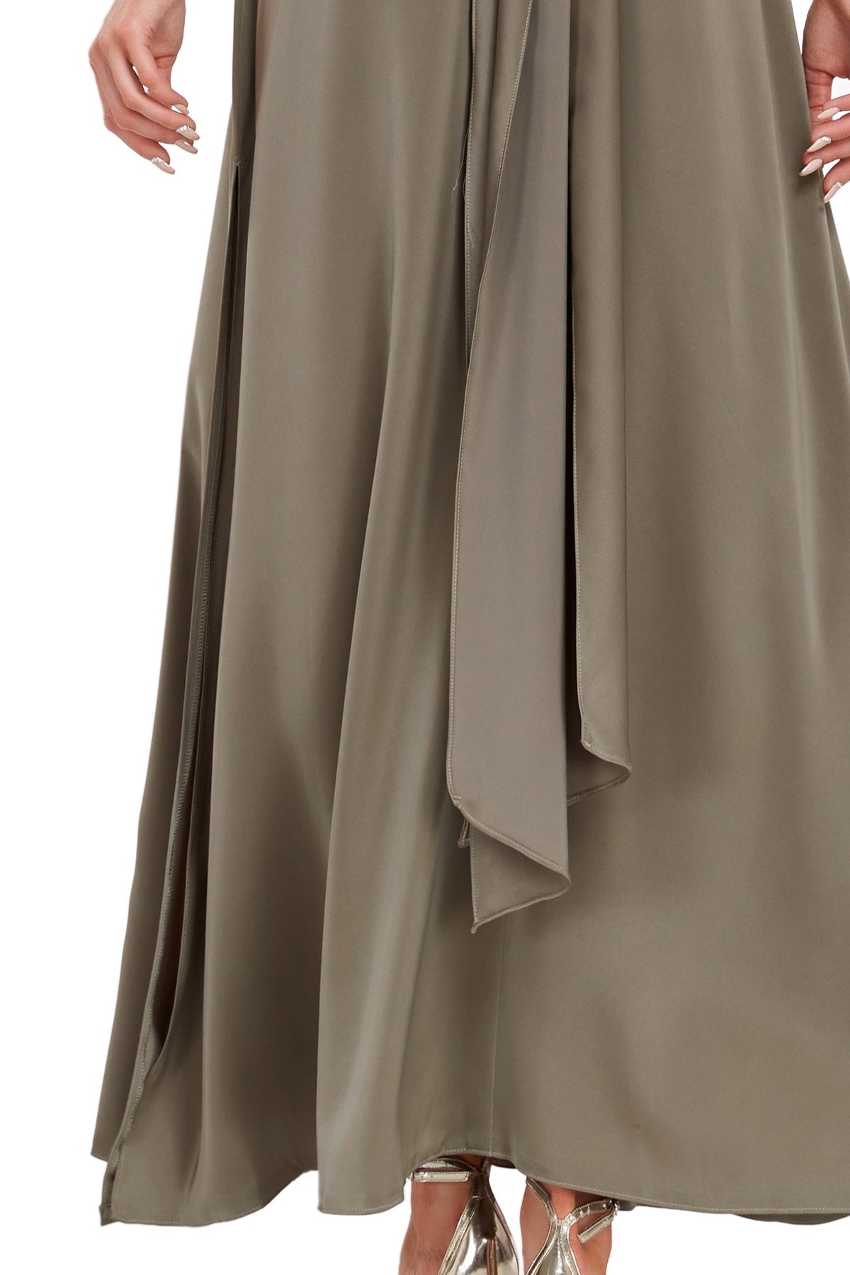 72-Hour Dispatch Olive Green Satin Maxi Dress High Slit
