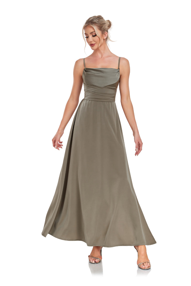 72-Hour Dispatch Olive Green Satin Maxi Dress High Slit