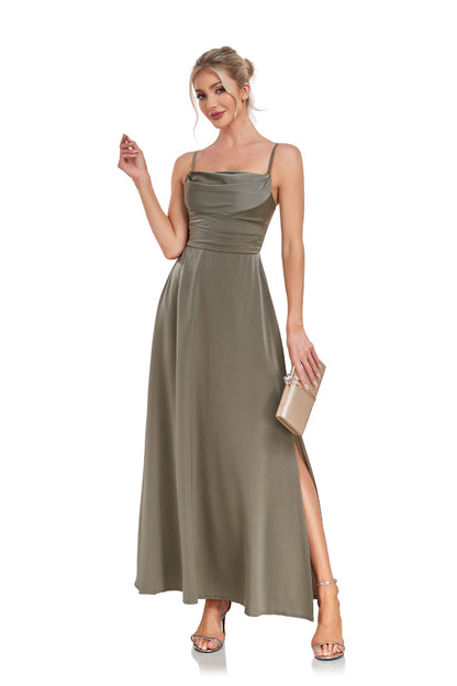 72-Hour Dispatch Olive Green Satin Maxi Dress High Slit