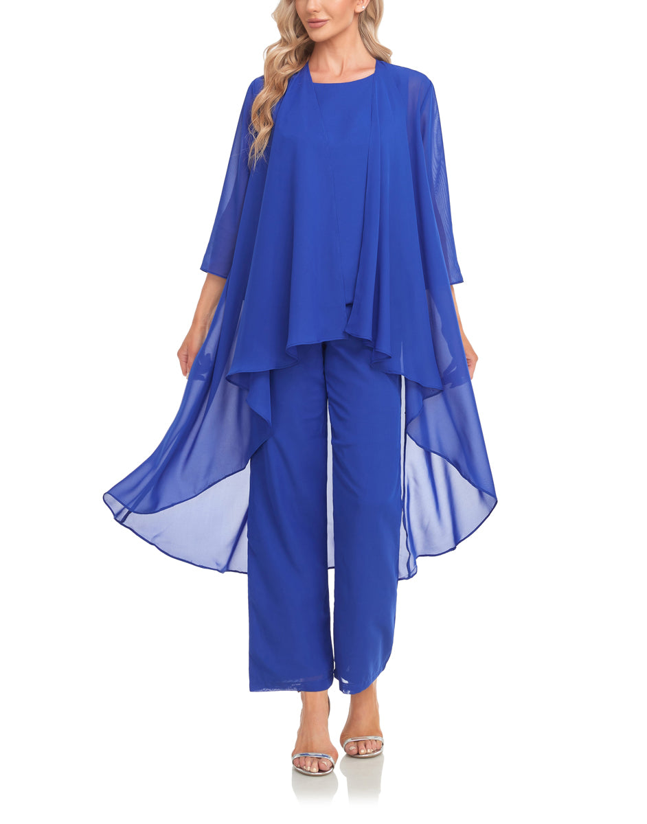 72-Hour Dispatch Royal Blue Chiffon 3-Piece Pantsuit with Long Jacket