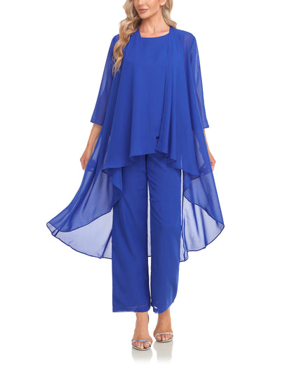72-Hour Dispatch Royal Blue Chiffon 3-Piece Pantsuit with Long Jacket