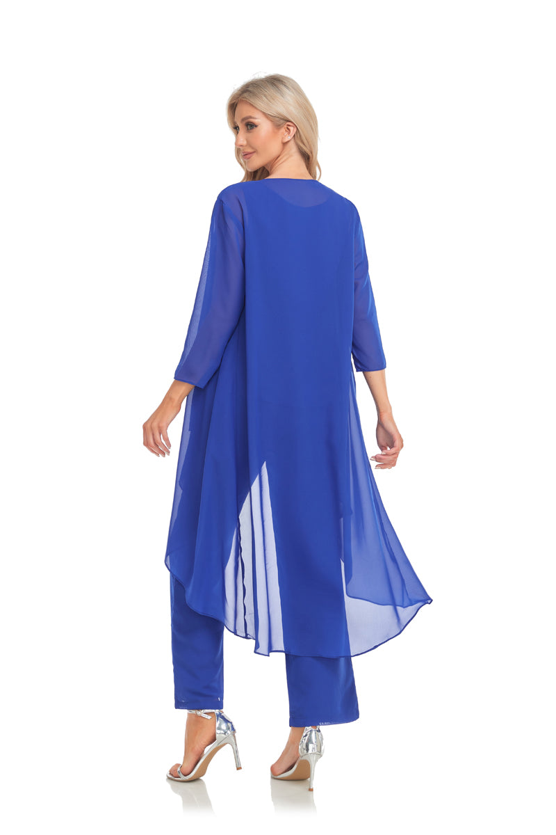72-Hour Dispatch Royal Blue Chiffon 3-Piece Pantsuit with Long Jacket
