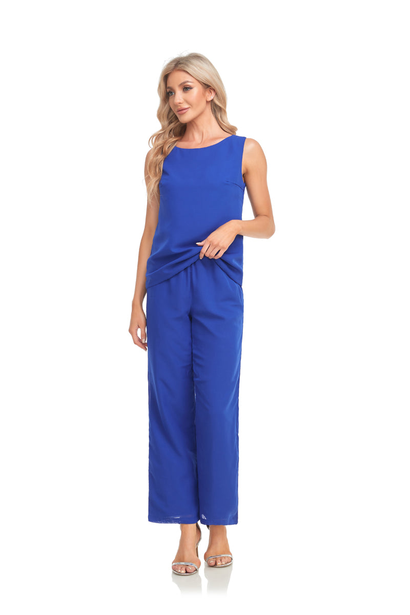 72-Hour Dispatch Royal Blue Chiffon 3-Piece Pantsuit with Long Jacket