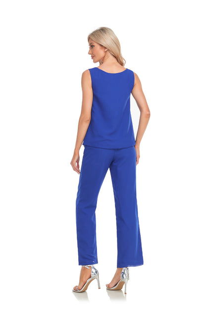 72-Hour Dispatch Royal Blue Chiffon 3-Piece Pantsuit with Long Jacket