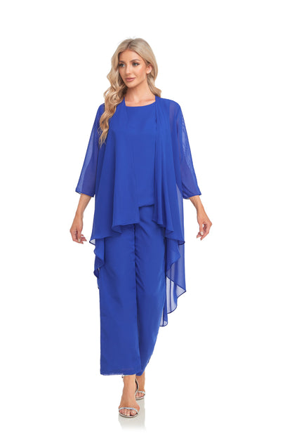 72-Hour Dispatch Royal Blue Chiffon 3-Piece Pantsuit with Long Jacket