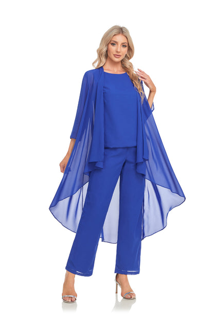 72-Hour Dispatch Royal Blue Chiffon 3-Piece Pantsuit with Long Jacket