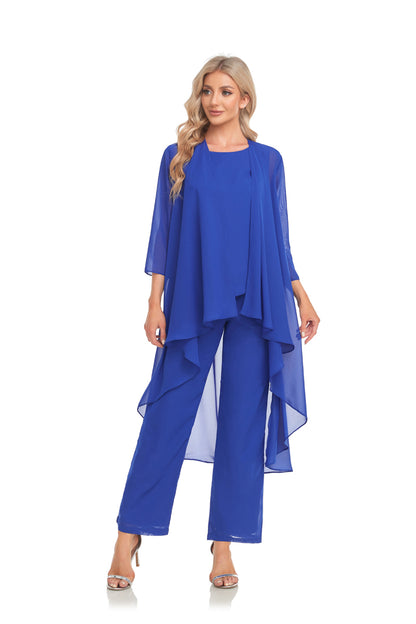 72-Hour Dispatch Royal Blue Chiffon 3-Piece Pantsuit with Long Jacket