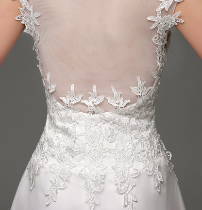 72‑Hour Dispatch Lace Appliqué Tulle Wedding Dress, V‑Neck Cap Sleeve Sheer Back Bridal Gown