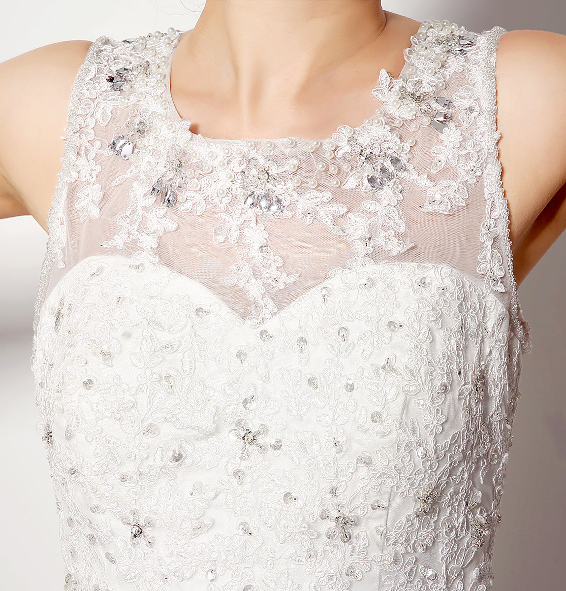 7‑Day Dispatch Sleeveless Illusion Neck Lace Mermaid Wedding Dress Low V‑Back with Oversized Bow Bridal Gown