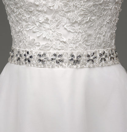 7‑Day Dispatch Sleeveless Illusion Neck Lace Tulle A‑Line Wedding Dress Beaded Waist Bridal Gown
