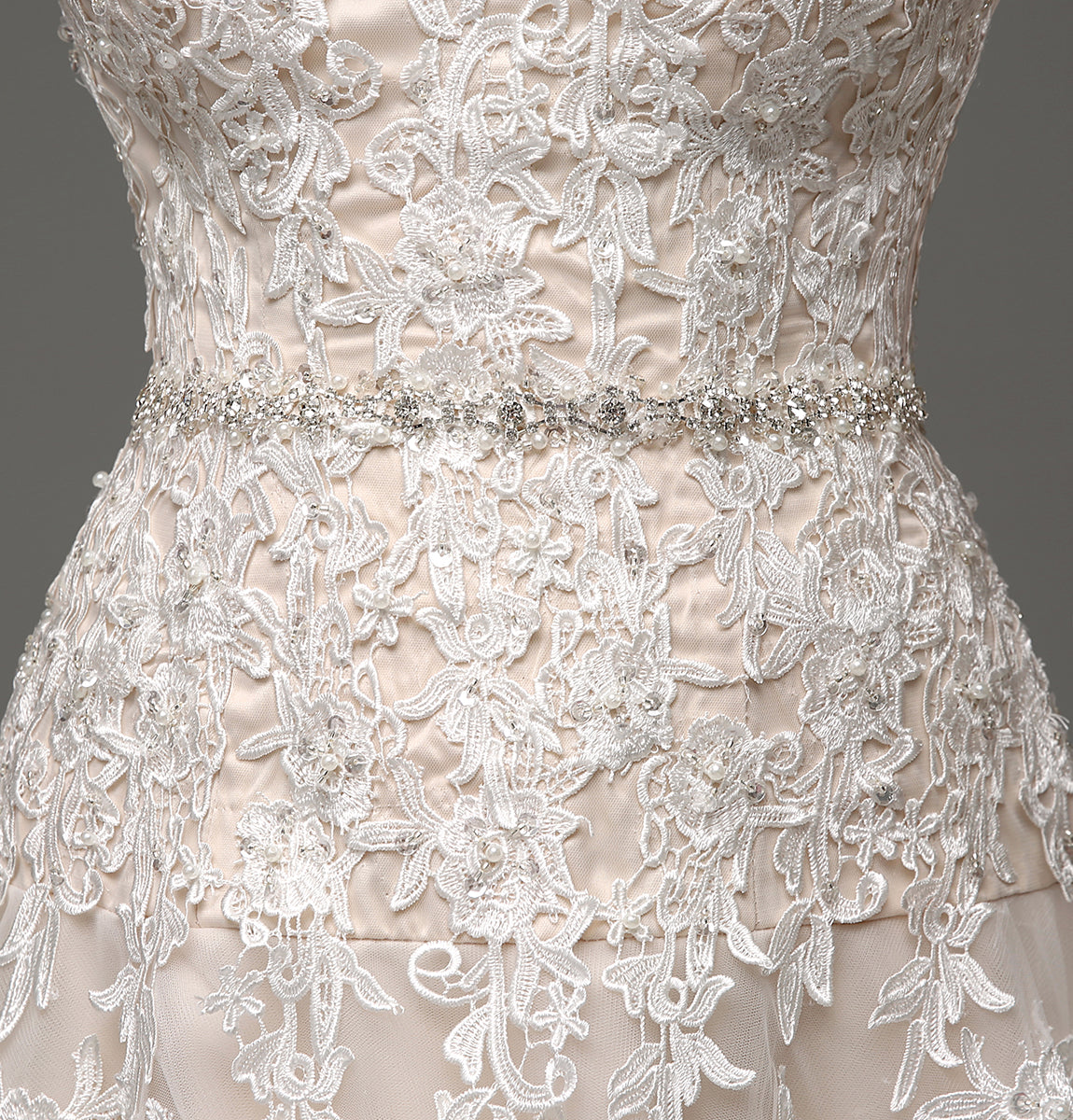 7‑Day Dispatch Strapless Sweetheart Lace Applique Tulle A‑Line Wedding Dress Corset Back Bridal Gown