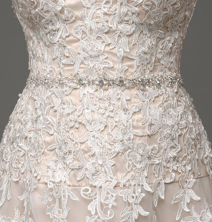 7‑Day Dispatch Strapless Sweetheart Lace Applique Tulle A‑Line Wedding Dress Corset Back Bridal Gown