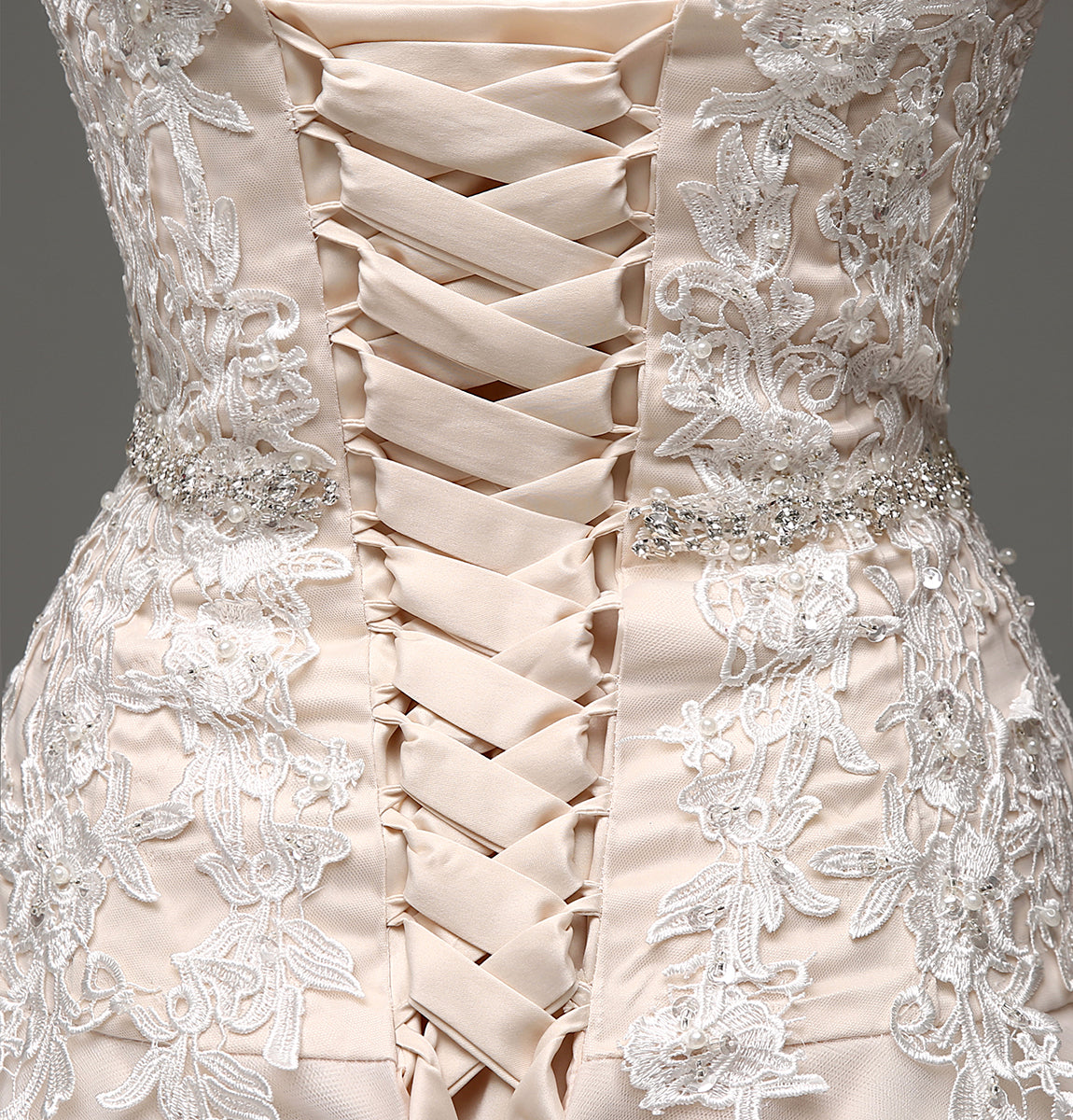 7‑Day Dispatch Strapless Sweetheart Lace Applique Tulle A‑Line Wedding Dress Corset Back Bridal Gown
