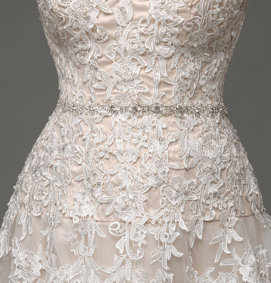 7‑Day Dispatch Strapless Sweetheart Lace Applique Tulle A‑Line Wedding Dress Corset Back Bridal Gown