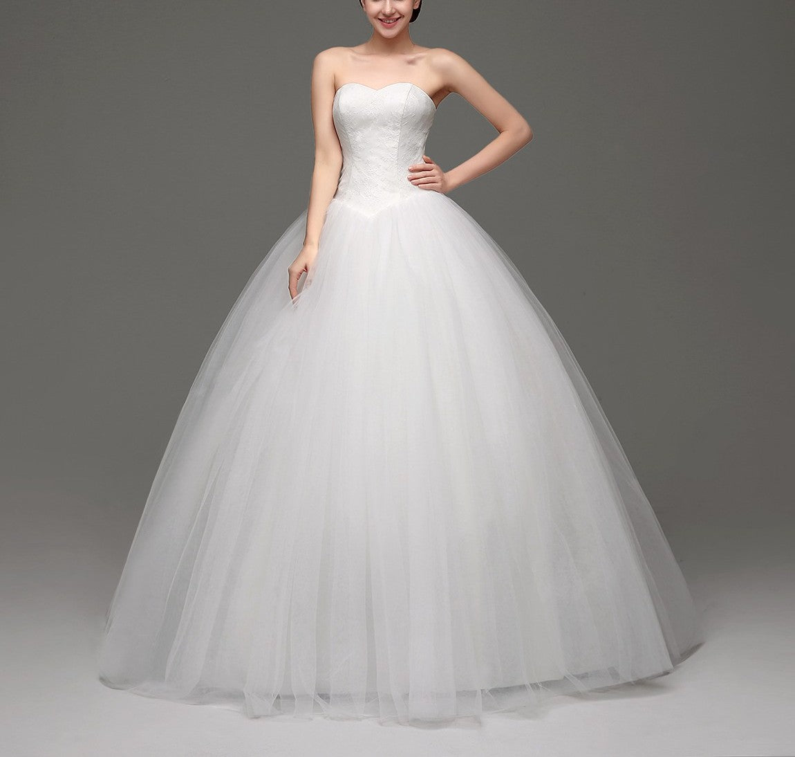 7‑Day Dispatch Strapless Sweetheart Lace Ball Gown Tulle Wedding Dress