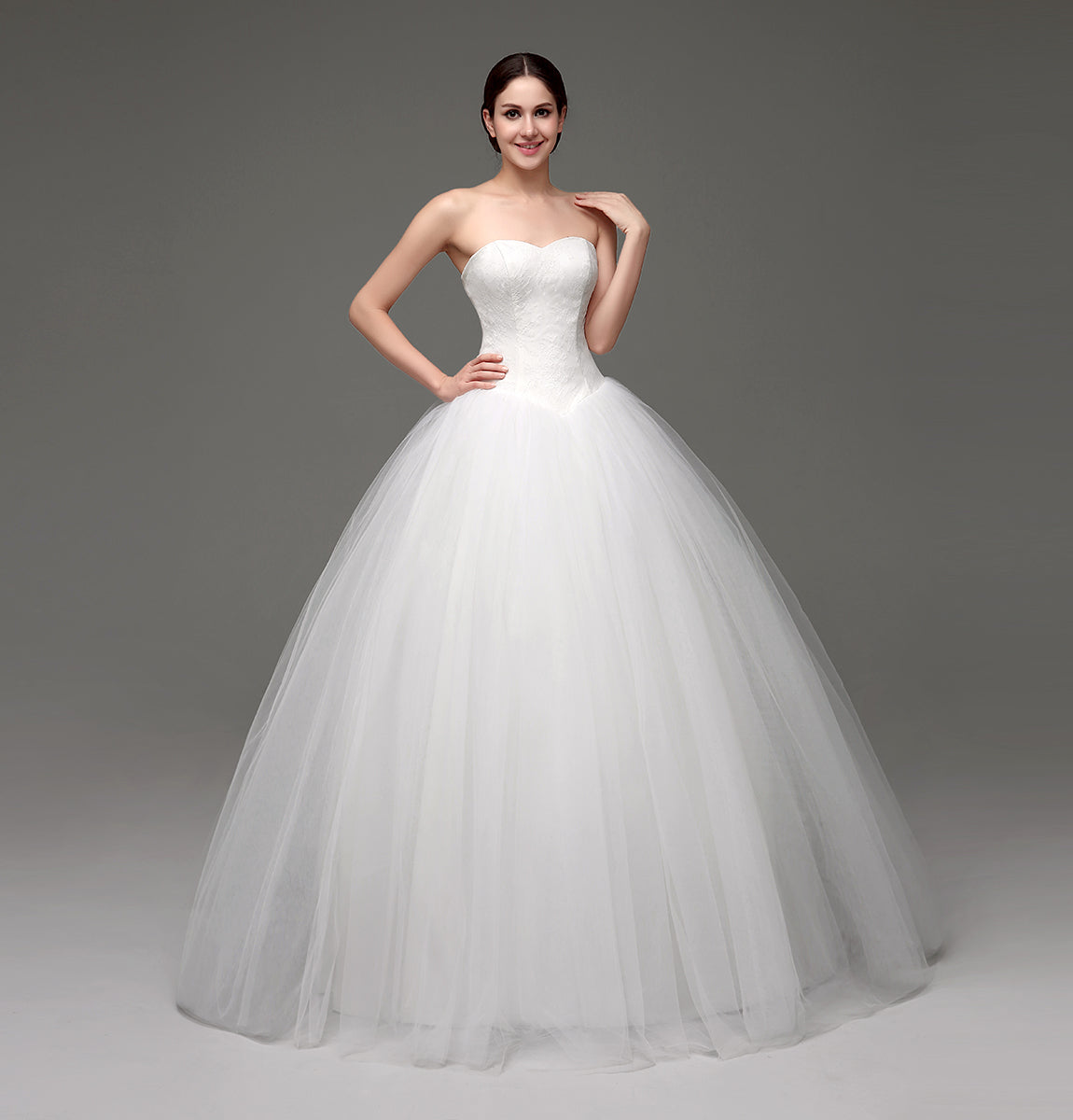 7‑Day Dispatch Strapless Sweetheart Lace Ball Gown Tulle Wedding Dress