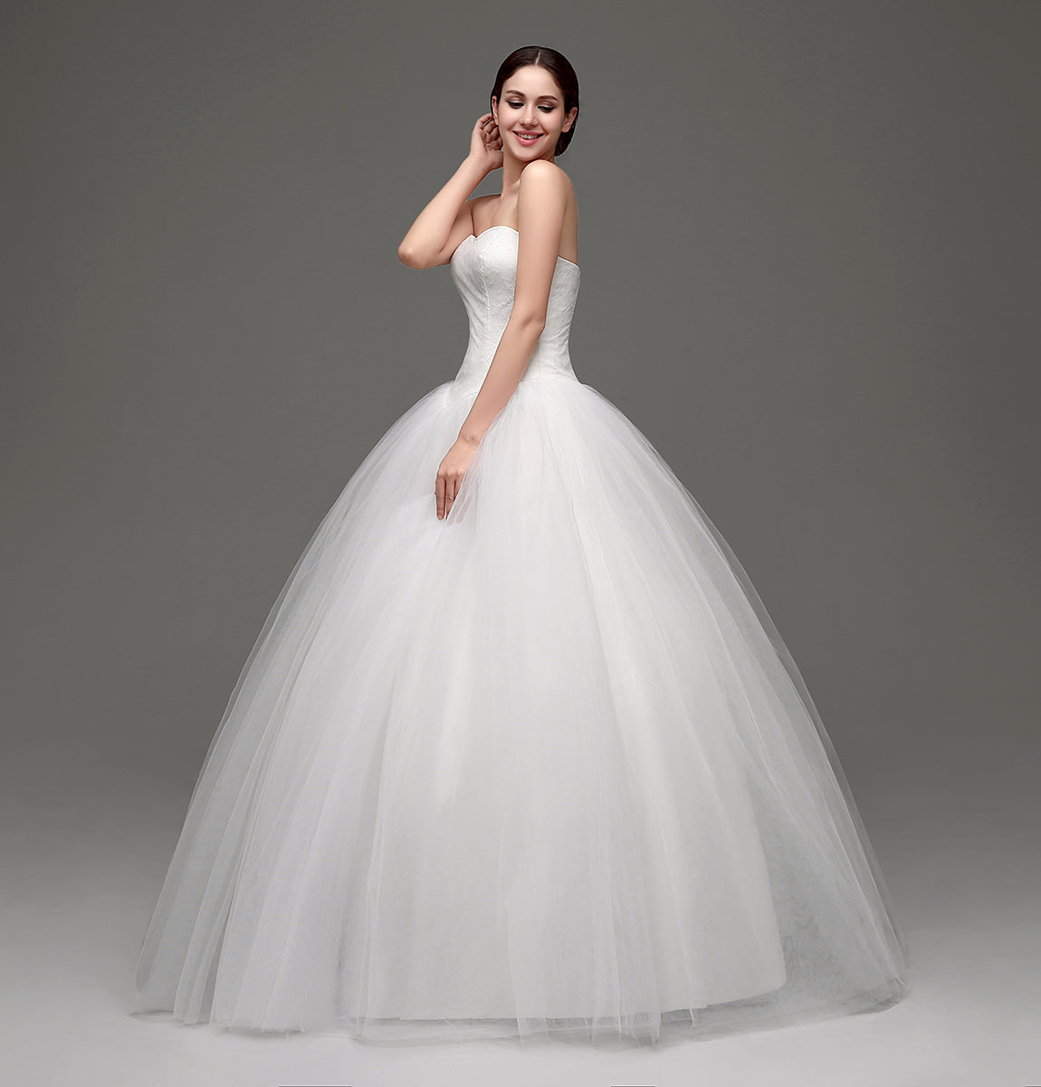 7‑Day Dispatch Strapless Sweetheart Lace Ball Gown Tulle Wedding Dress