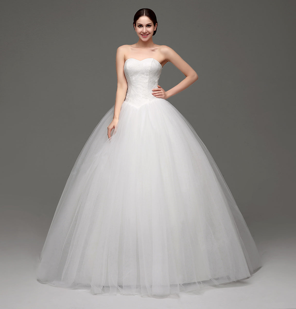 7‑Day Dispatch Strapless Sweetheart Lace Ball Gown Tulle Wedding Dress