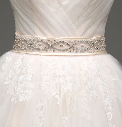 7‑Day Dispatch Sweetheart Lace Strap Ball Gown Wedding Dress Cutout Back Corset with Bow Chapel Train Bridal Gown Product Description