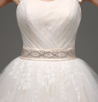 7‑Day Dispatch Sweetheart Lace Strap Ball Gown Wedding Dress Cutout Back Corset with Bow Chapel Train Bridal Gown Product Description