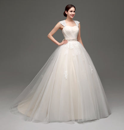 7‑Day Dispatch Sweetheart Lace Strap Ball Gown Wedding Dress Cutout Back Corset with Bow Chapel Train Bridal Gown Product Description