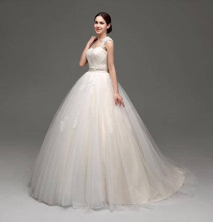7‑Day Dispatch Sweetheart Lace Strap Ball Gown Wedding Dress Cutout Back Corset with Bow Chapel Train Bridal Gown Product Description
