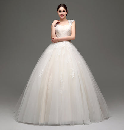 7‑Day Dispatch Sweetheart Lace Strap Ball Gown Wedding Dress Cutout Back Corset with Bow Chapel Train Bridal Gown Product Description