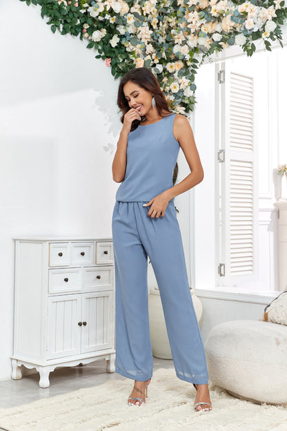 72-Hour Dispatch Dusty Blue 3-Piece Chiffon Pantsuit with Long Jacket