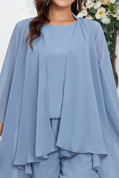 72-Hour Dispatch Dusty Blue 3-Piece Chiffon Pantsuit with Long Jacket